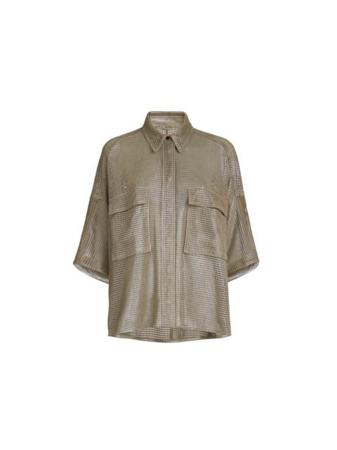 Brunello Cucinelli Brunello Cucinelli Sparkling leather net shirt in Khaki at Nordstrom