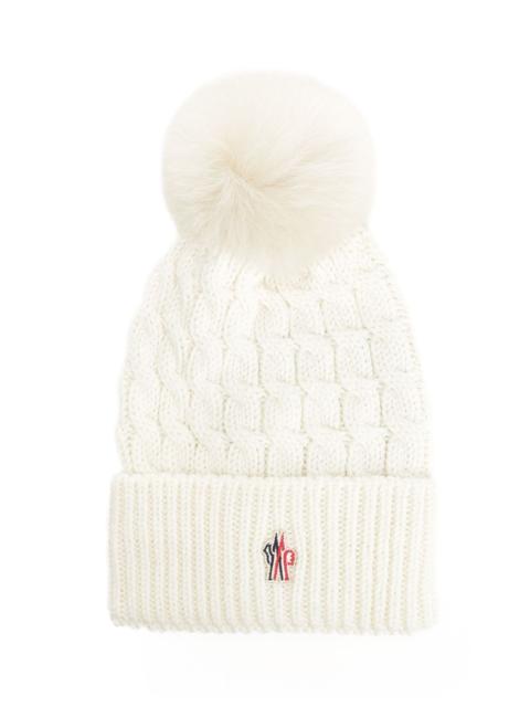 Moncler Grenoble Knitted Wool Pom Pom Hat Hats White