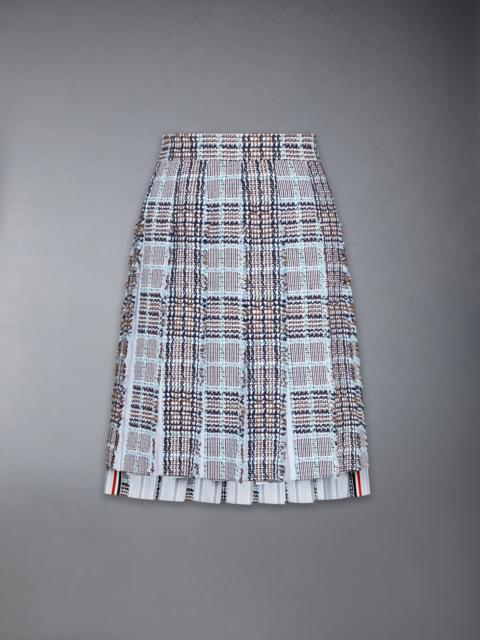 Thom Browne PLAID CHECK SUMMER TWEED FRAYED PLEATED SKIRT