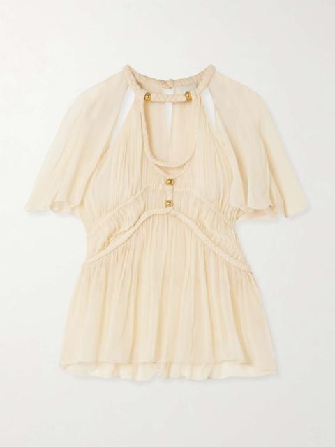 Rosaline embellished braided silk-crepon blouse Beige