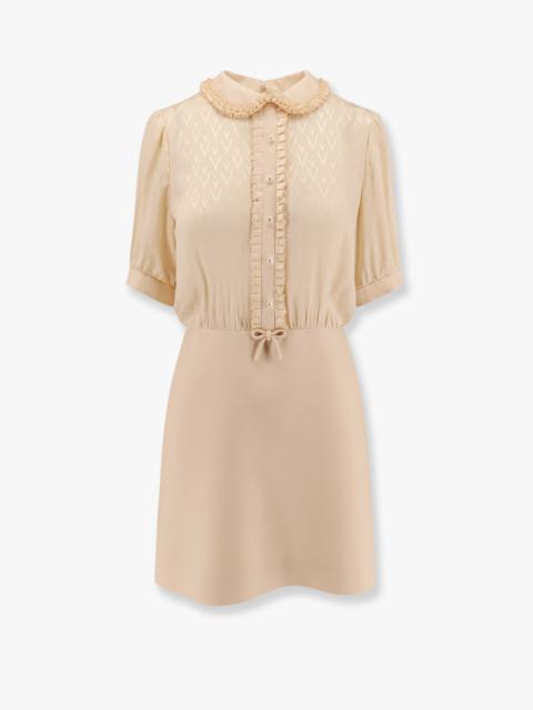 Valentino Short Crepe Couture Dress With Silk Jaquard Toute La V Top With Ruffle Detail