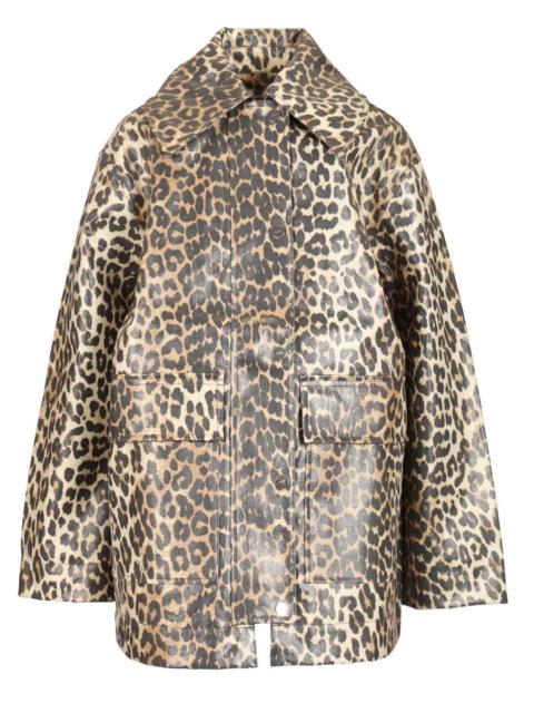 GANNI Ganni Women Leopard Laminated Cotton Jacket
