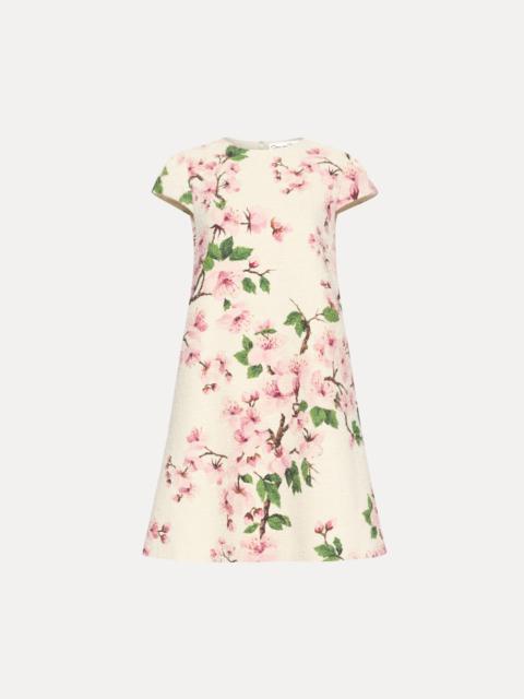 Oscar de la Renta CHERRY BLOSSOM EMBROIDERED CAP SLEEVE DRESS