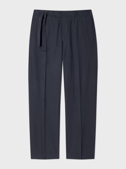 Paul Smith Washed Navy Cotton-Lyocell Tie-Waist Trousers