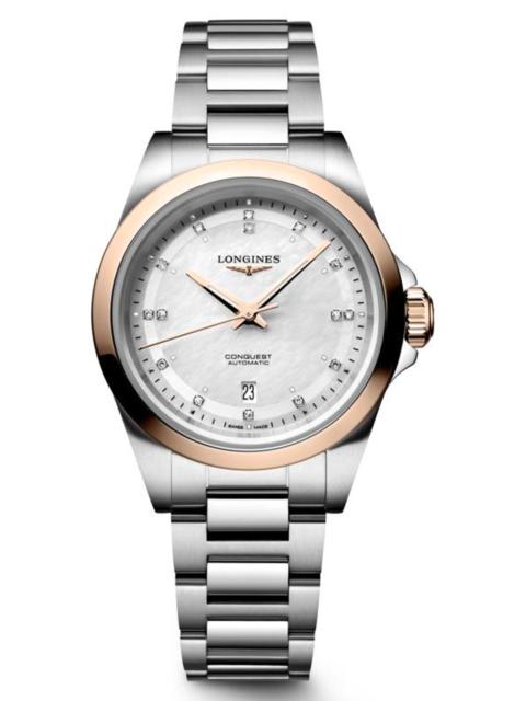 Longines Longines Conquest 18K Rose Gold Bezel, Mother-of-Pearl & Diamond Automatic Bracelet Watch, 30mm in W