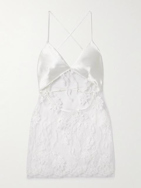 KIKI DE MONTPARNASSE Dominique Silk-trimmed Cotton-blend Leavers Lace Chemise