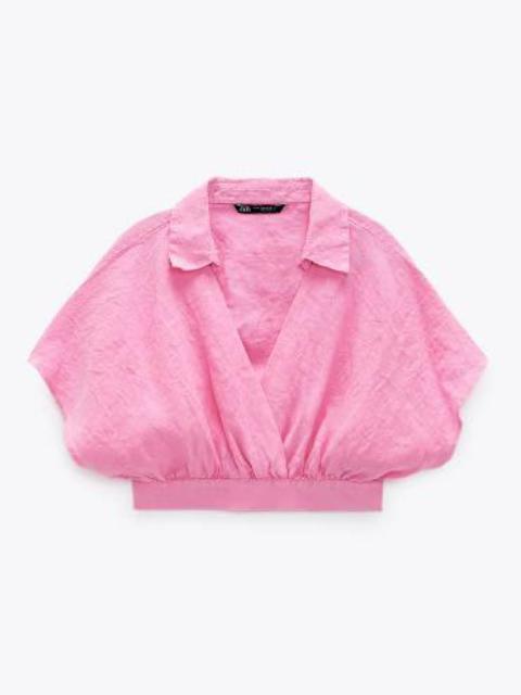 Zara Pink Linen Cropped Shirt