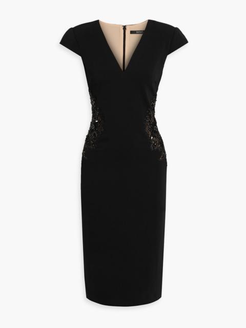 Other Designers Embellished tulle-paneled crepe midi dress