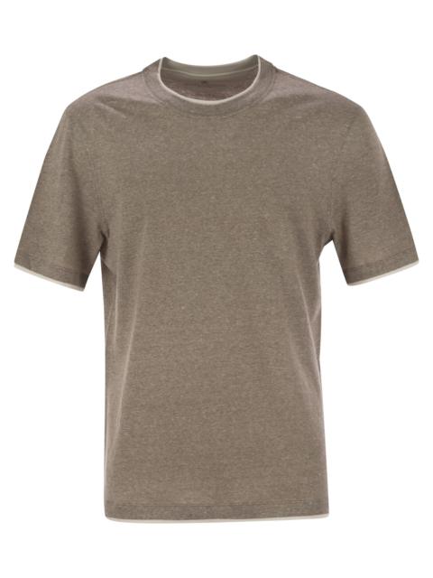 Brunello Cucinelli Brunello Cucinelli Men Crew-Neck T-Shirt In Linen And Cotton Jersey With Faux Layering
