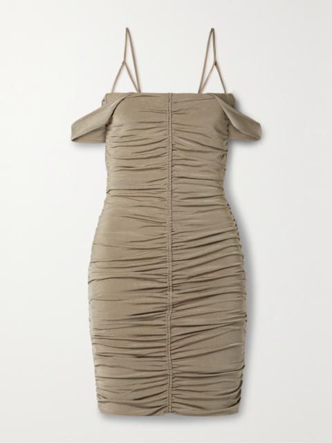 Givenchy Cold-shoulder Crochet-trimmed Ruched Stretch-jersey Mini Dress