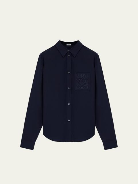 Loewe Men's Poplin Tonal Anagram Pocket Sport Shirt