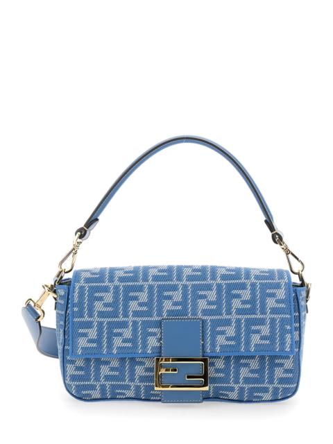 FENDI Fendi Women 'Baguette Medium' Blue Shoulder Bag With All-Over Ff Motif And Ff Logo Plaque On The Fro