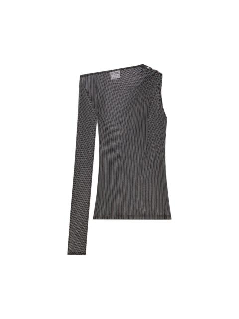 Courrèges One Shoulder Striped Mesh Top 'Black/Ruby'