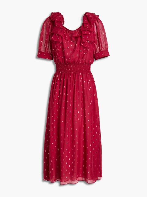 ba&sh Romeo ruffled metallic fil coupé georgette midi dress