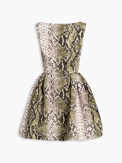 Oscar de la Renta Flared snake-print faille mini dress