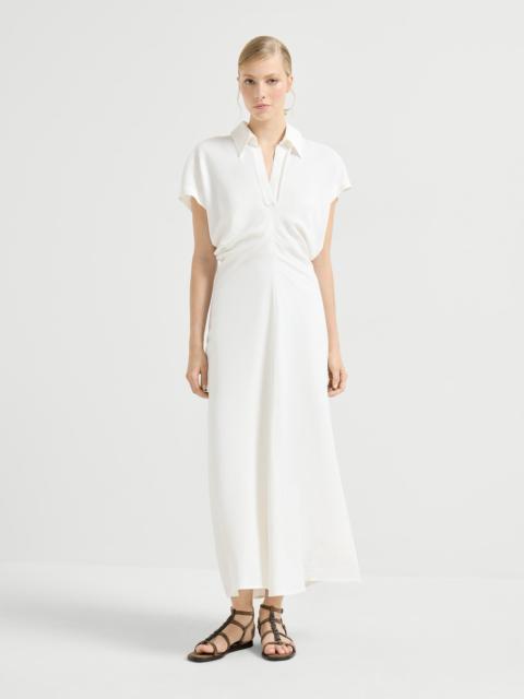 Brunello Cucinelli Viscose and linen fluid twill dress with monili