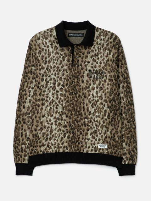 WACKO MARIA LEOPARD JACQUARD KNIT POLO SHIRT