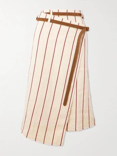 BETTTER Pareo Belted Striped Linen Midi Wrap Skirt