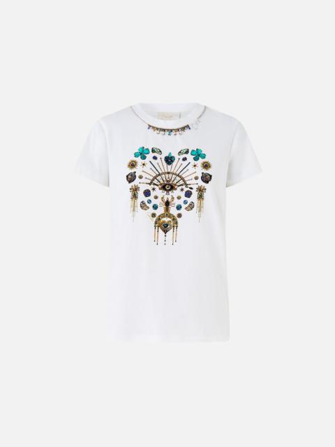 CAMILLA SLIM FIT ROUND NECK T-SHIRT - WHITE/MULTI