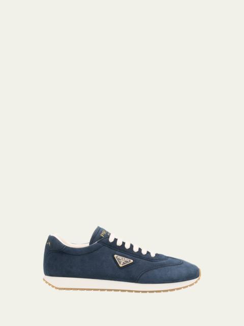 Prada Men's Rank Suede T-Toe Retro Runner Sneakers