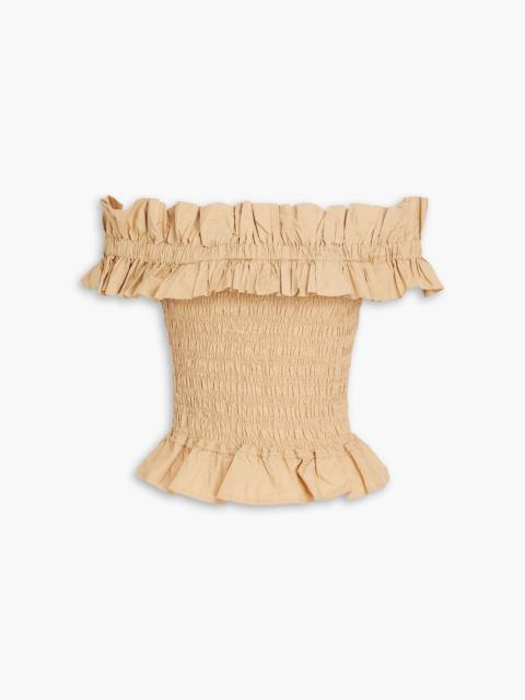 GANNI Off-the-shoulder ruffled cotton top