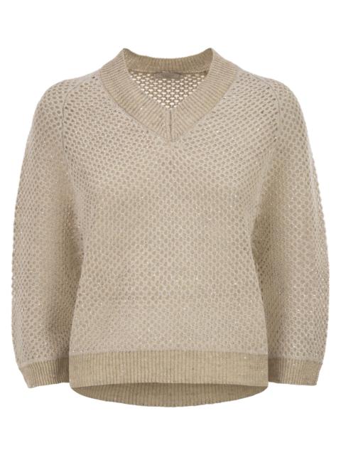 PESERICO Peserico Women V-Neck Mesh Top In Linen And Cotton