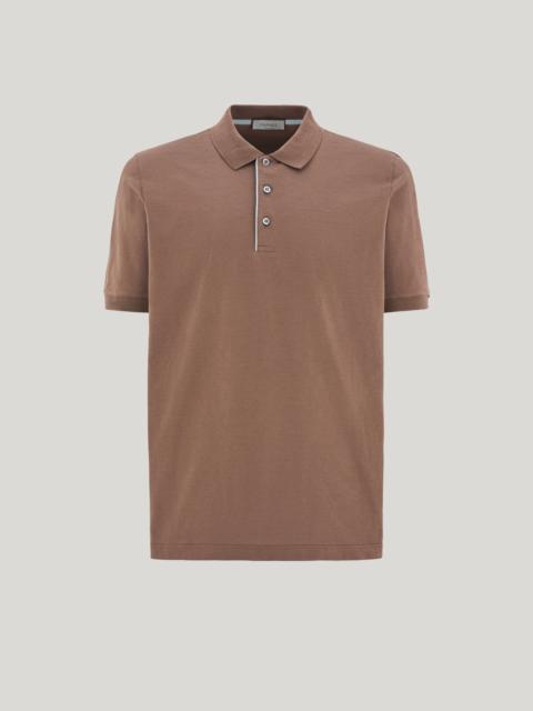Canali TAUPE COTTON POLO SHIRT WITH CONTRASTING PIPING ON THE BUTTON PLACKET
