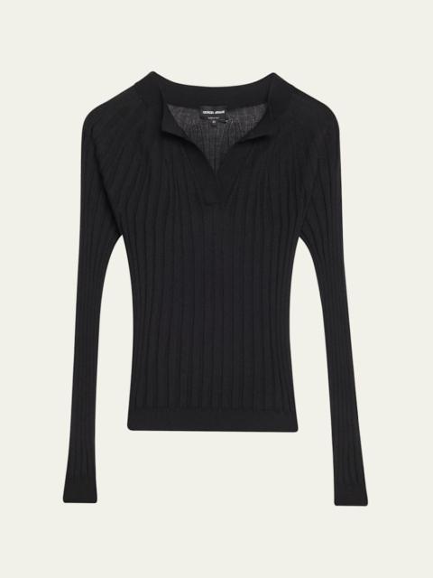 GIORGIO ARMANI Cashmere-Silk Rib Knit Sweater