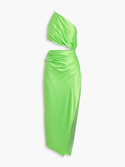 THE SEI One-shoulder draped cutout silk-satin midi dress