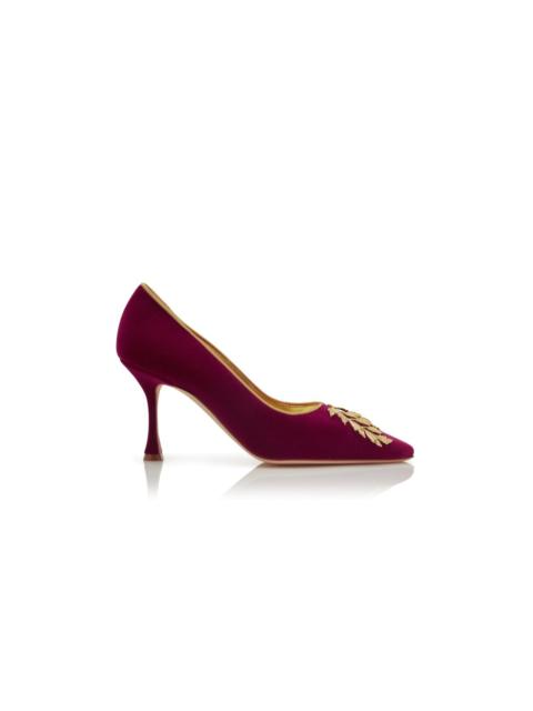Manolo Blahnik Dark Red Velvet Embellished Pumps