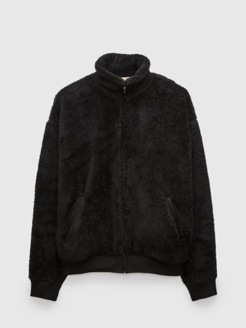 REMI RELIEF Shaggy Fleece Zip Jacket in Black