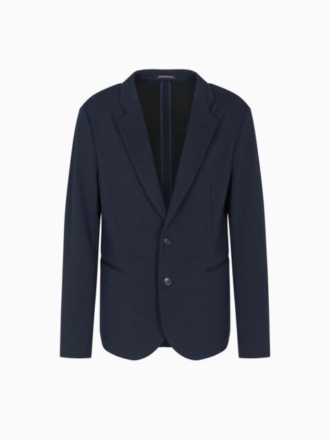 EMPORIO ARMANI SINGLE-BREASTED JACKET IN A JACQUARD DOUBLE JERSEY KNIT