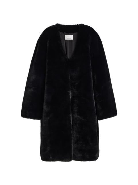 The Frankie Shop Matera Collarless Faux Fur Coat black