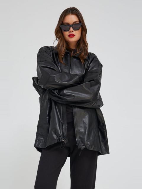 SPRWMN BLACK LEATHER ANORAK JACKET