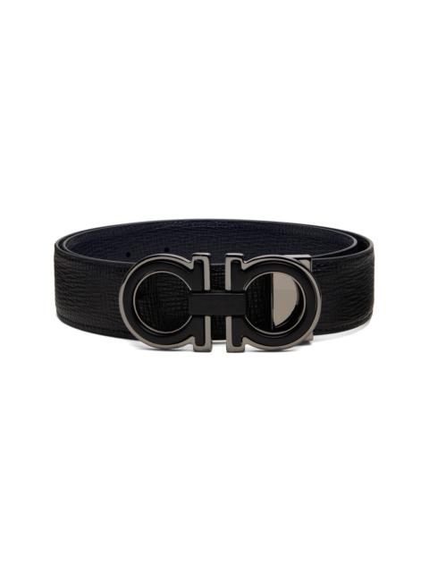 FERRAGAMO Black Adjustable Gancini Reversible Belt