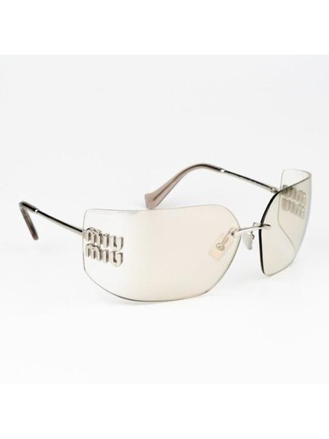 Miu Miu NEW Miu Miu MU54YS 1BC10F Silver Mirror Wraparound Rimless Women Sunglasses