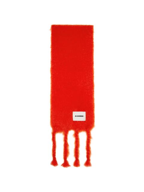 Jil Sander Red Slim Wool Blend Scarf