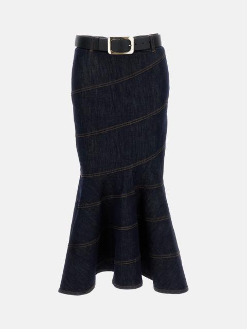 self-portrait Self-Portrait Women Indigo Denim Belted Midi Skirt