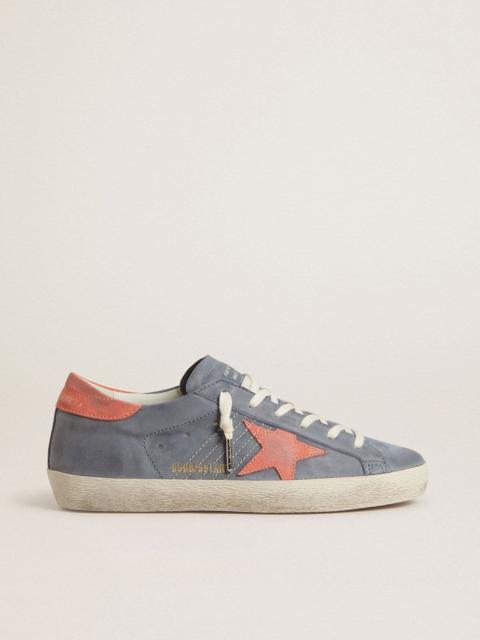 Golden Goose Women's Super Star in blue nubuck with pink suede star and heel tab