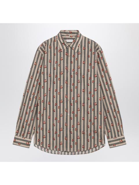 Dries Van Noten Dries Van Noten Beige Striped Cotton Shirt With Floral Print Men