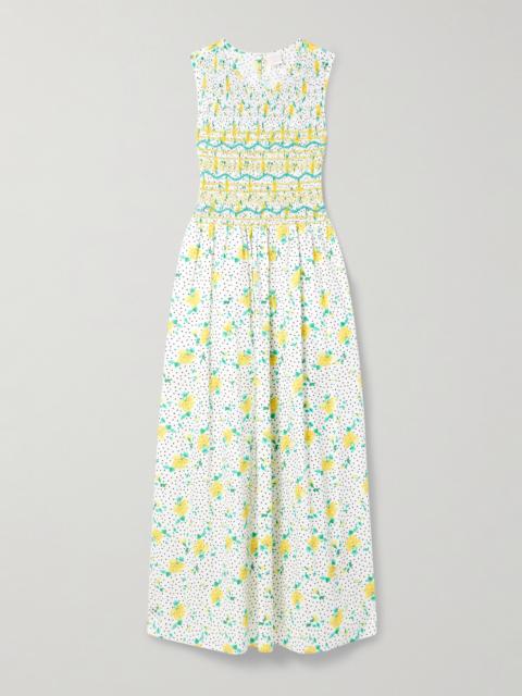 LORETTA CAPONI Gioia Smocked Printed Cotton-voile Midi Dress