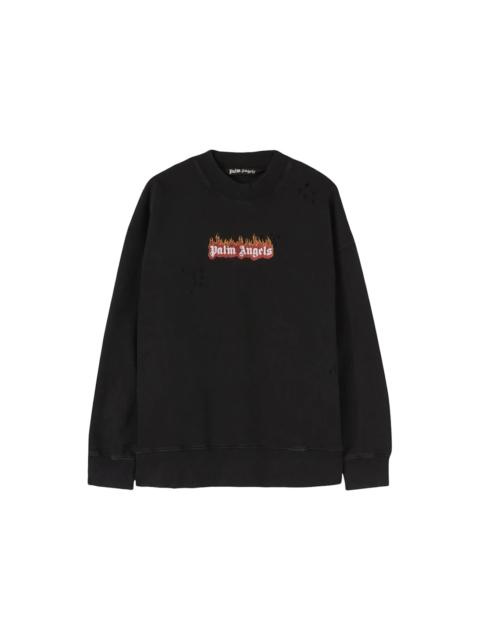 Palm Angels Palm Angels Burning Logo Print Distressed Sweatshirt Black/White