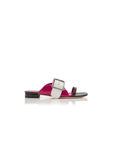 Manolo Blahnik Black and Pink Patent Leather Flat Sandals