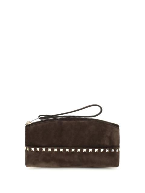 Valentino Valentino Garavani Rockstud Suede Pouch Ebony Brown