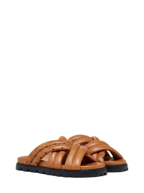 MCM MCM Monogram Print Cross Sandals in Lamb Leather in Cognac at Nordstrom