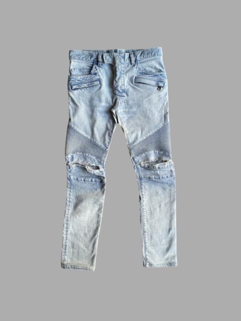 Balmain SS15 Light Blue Biker Stretch Denim Jeans