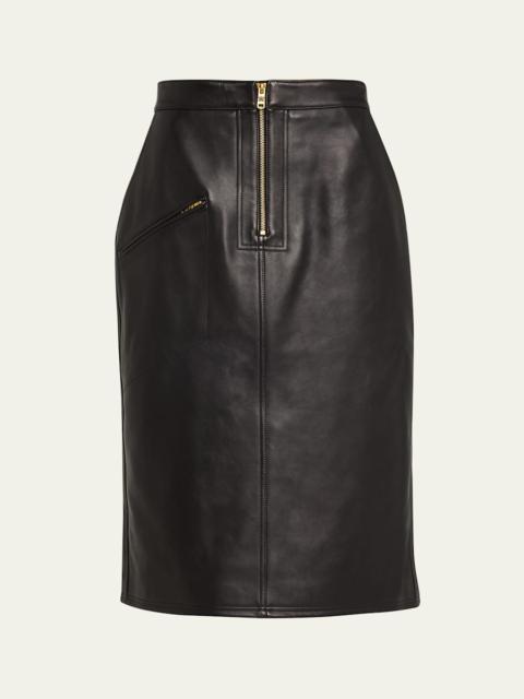 WILLY CHAVARRIA Zipper-Front Leather Pencil Skirt