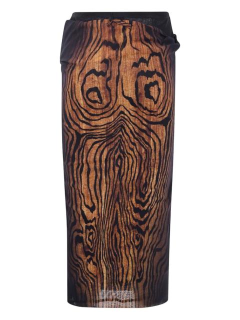 Jean Paul Gaultier Mesh Skirt Double Layer Printed "Wood"