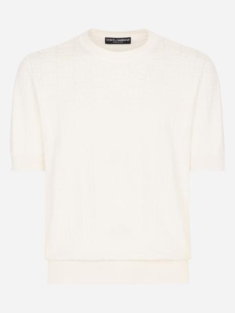 Dolce & Gabbana Silk jacquard round-neck sweater with DG logo