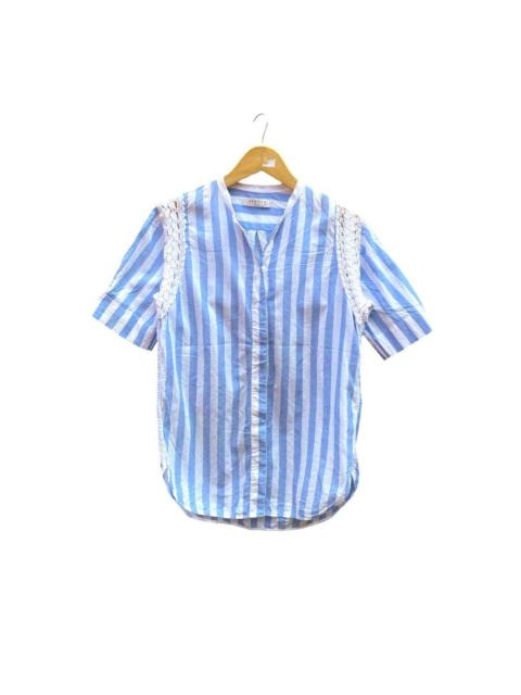 Sandro Sandro Blue Striped Top with Lace Trimmings Cotton